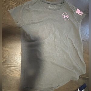 Under Armour Kids Charcoal Tee with Pink Accents